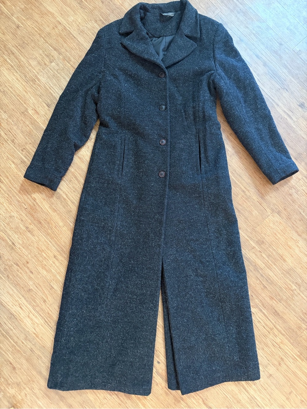 Vintage Ellabee Charcoal Grey Wool Mohair Full Length Trench Coat jacket Sz 8